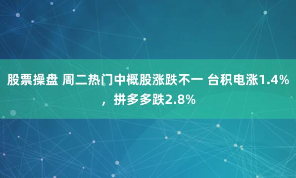 股票操盘 周二热门中概股涨跌不一 台积电涨1.4%，拼多多跌2.8%